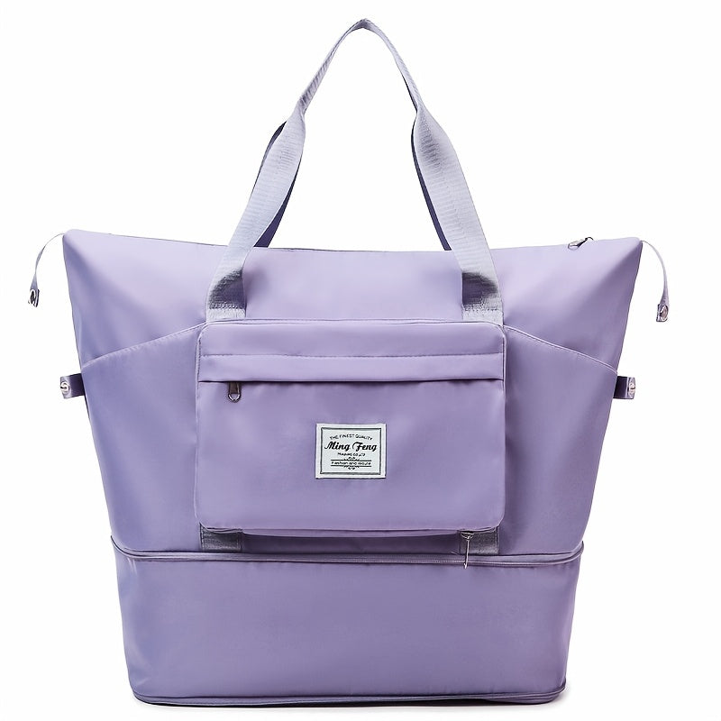 [Durable Travel Duffel] Durable Oxford Fabric Large-Capacity Foldable Travel Duffel Bag - Multi-Functional Outdoor Sports and Fitness Handbag with Dry/Wet Separation - Available in Gray/Purple/Blue/Black, Perfect for Gym, Weekend Getaways, and Travel Orga