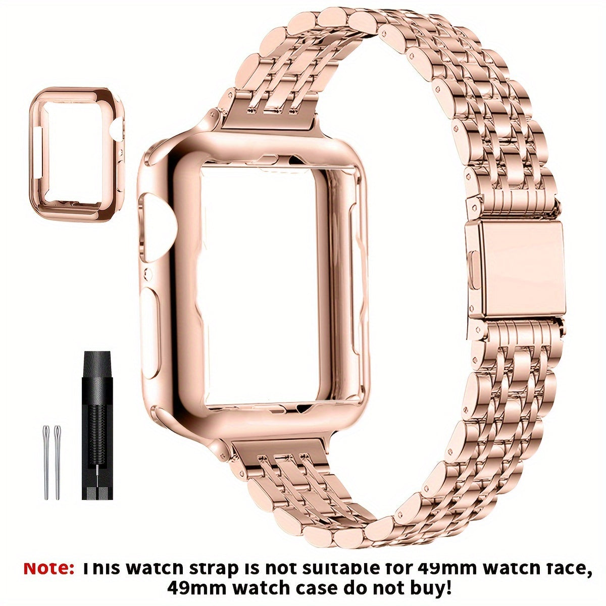 [Elegant Watch Band] Gold-Plated Stainless Steel 1pc Watch Band | Foldover Clasp and Protective Case for Apple Watch, Compatible with iWatch Series 1-9/SE/SE2, Elegant Women's Wristband Accessory