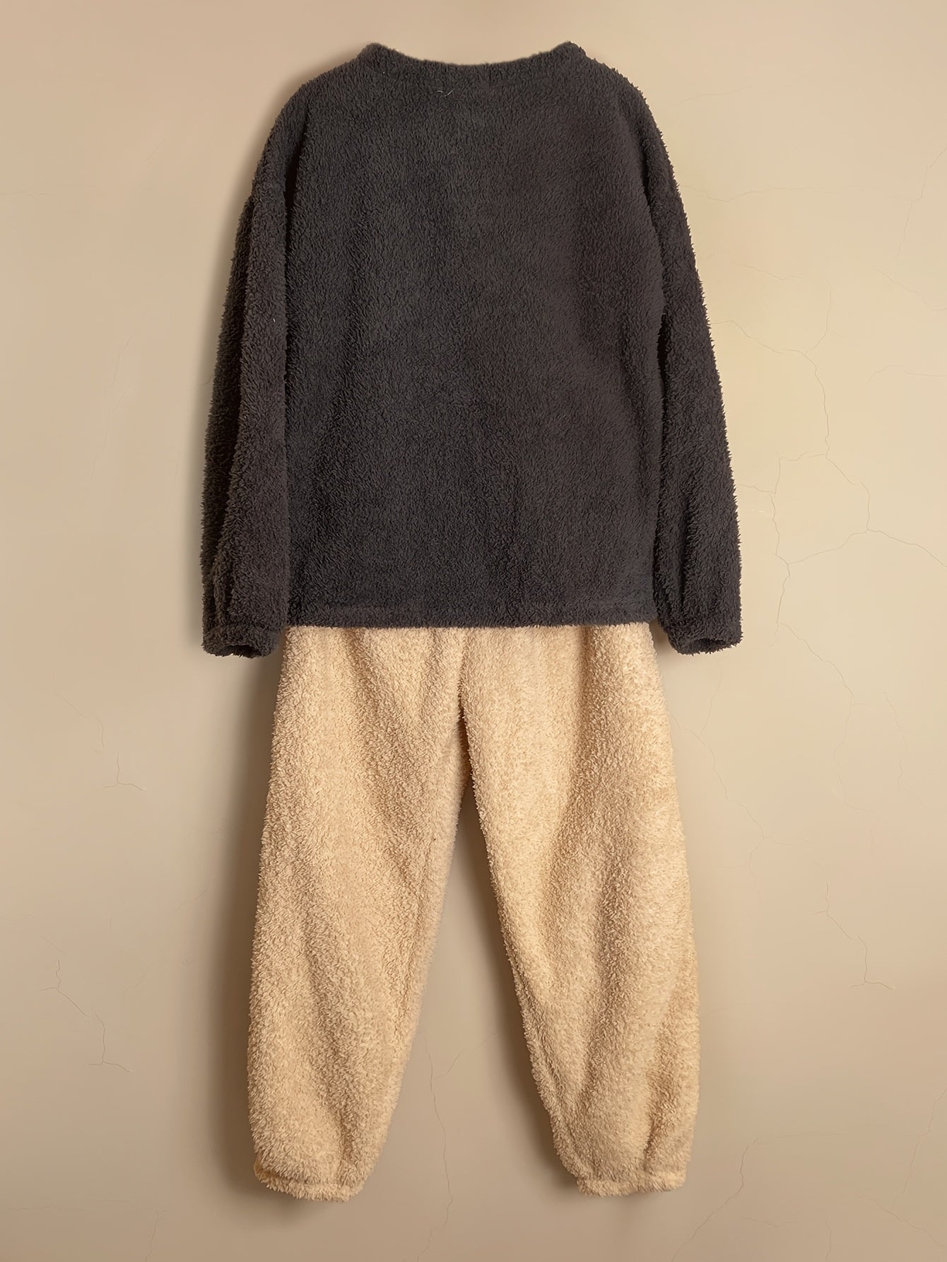 Thick Fleece Women's Lounge Set, Cute Bunny & Letter Pattern Long Sleeve Round Neck Top & Pants, Comfortable Relaxed Fit For Fall & Winter