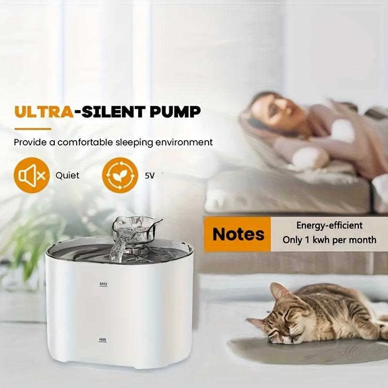 [Ultra Quiet Cat Fountain] Ultra Quiet 2.2L/74oz Cat Water Fountain - Cat Fountains with Cat-Shaped Spout - Indoor USB Powered Pet Drinking Dispenser