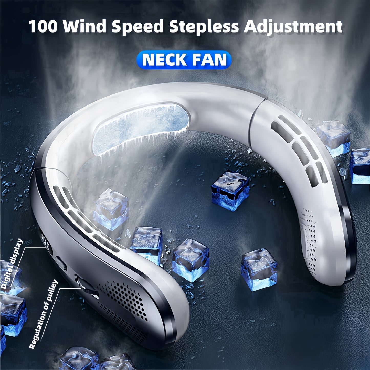 jkuoo New portable leafless hanging neck fan Five generations lazy USB charging small fan - pulley infinite speed 100 gear large wind cooler, office, travel, camping, outdoor travel portable USB fan, Thanksgiving Halloween Christmas gift