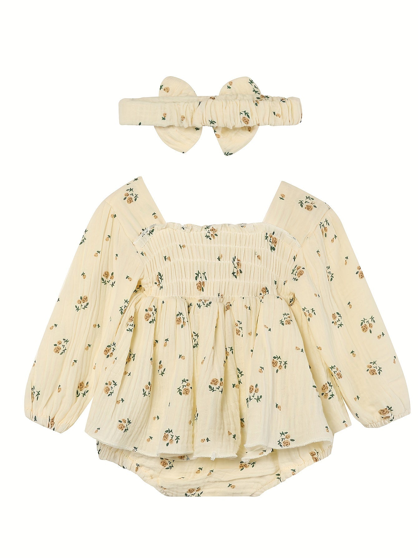 Baby Princess Dress with Small Floral Print And Climbing Suit