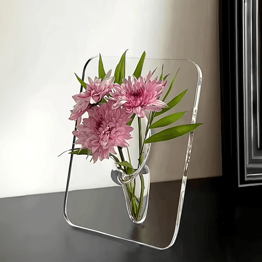 1 Piece Art Deco Style Acrylic Resin Bud Vase - Geometric Transparent Oblong Flower Vase - Creative Picture Frame Design - Decorative Home Office Desktop Accessory, Small Gift