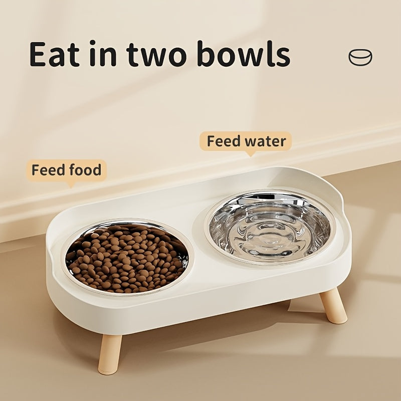 [Elevated Feeder] Elevated Double Bowl Feeder | Featuring Water And Feeding Integration Design, Available in Plastic, Stainless Steel, And Ceramic in Various Colors, Perfect for Cats And Dogs