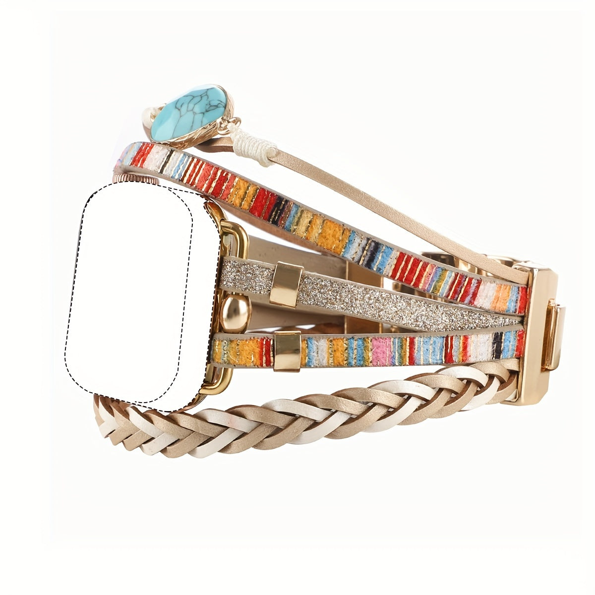 [Bohemian Metal Bracelet] Bohemian Style 1pc Multi-Layer Woven Metal Bracelet Watch Band for Apple Watch - 38mm to 49mm, Ultra Ultra 2 SE 9 8 7 6 5 4 3 2 1, Metal Buckle, No Battery Needed, Stylish Accessory