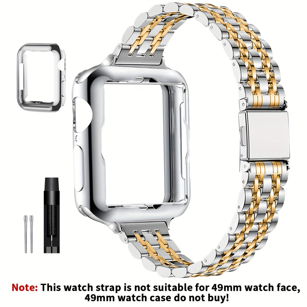 [Elegant Watch Band] Gold-Plated Stainless Steel 1pc Watch Band | Foldover Clasp and Protective Case for Apple Watch, Compatible with iWatch Series 1-9/SE/SE2, Elegant Women's Wristband Accessory