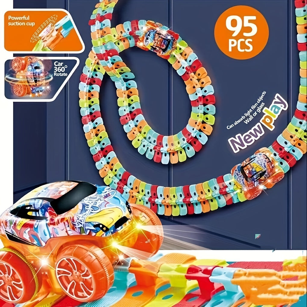 1 Set Race Track Car Toy, Rail Car Game Set, for Boys And Girls, Colorful Luminous Hangable Electric Rail Cars, Birthday Gifts, for Fun At Christmas Parties (without battery) as Halloween Gift for winter