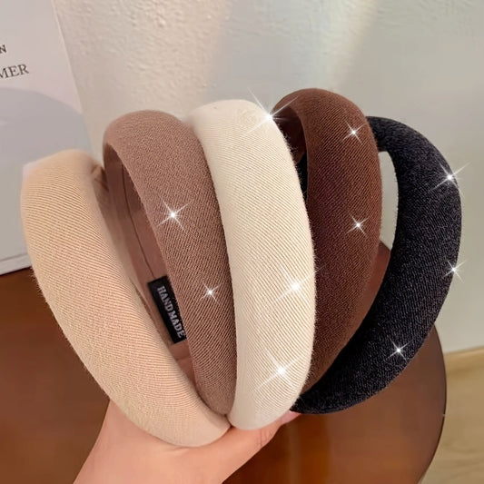 1pc Elegant Wide Headband for Women - Padded, Solid Color (Beige/Brown/Black/Light Brown), Soft Fabric Design, Perfect for Face Wash, Makeup, or Everyday Style, Makeup Headband | Stylish Face Covering | Soft Fabric Band, Cute Headbands