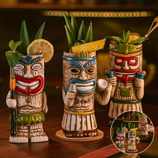 [1pc Ceramic Tiki Mug] 1pc Hawaiian Ceramic Tiki Cocktail Mug | For Bar, Pub, Club, Restaurant, Home Use, Drinkware