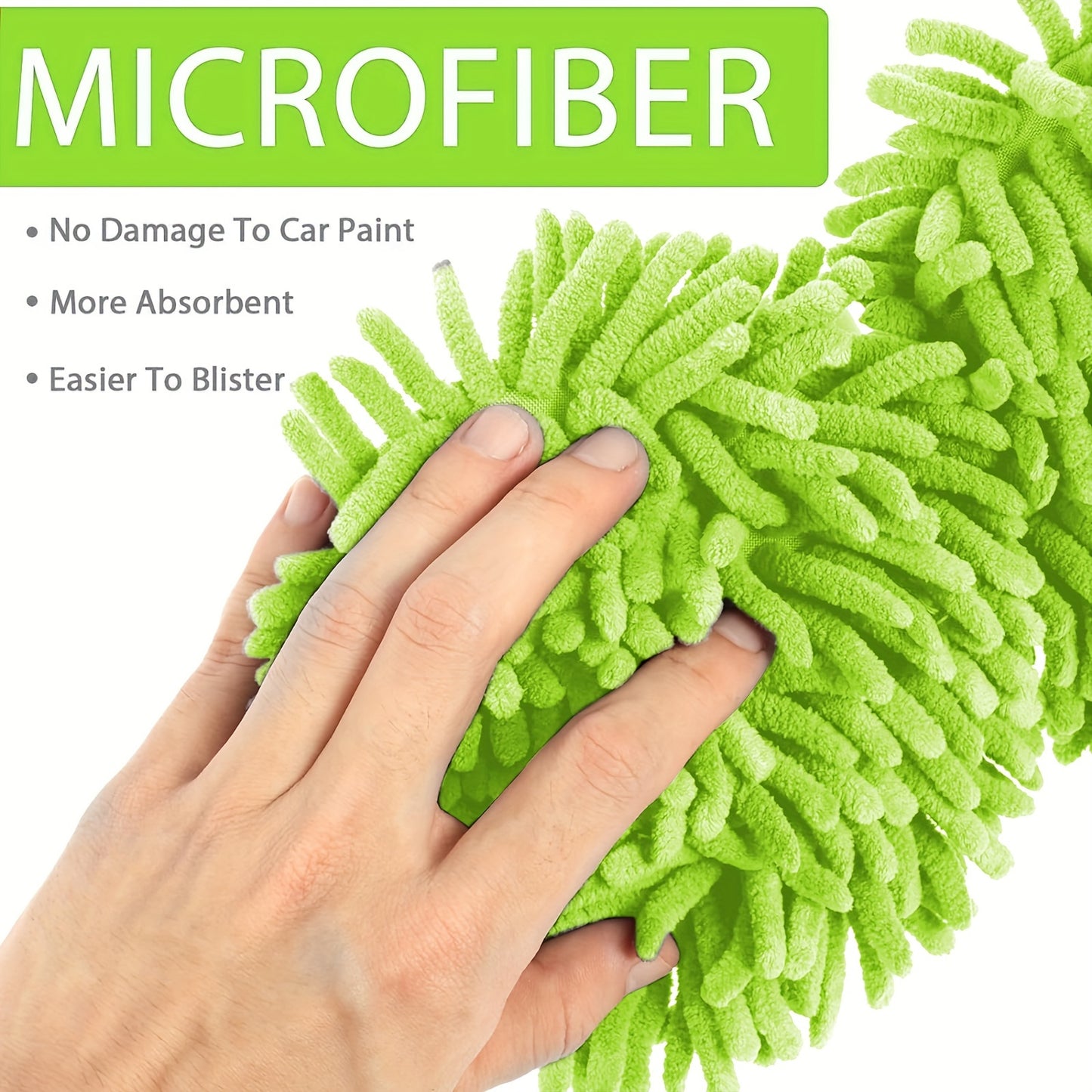 [Dual Brush] 3-in-1 Green Dual Brush Head Microfiber Car Wash Mitt | Durable and Absorbent | Car Washing Essentials | Dual Brush Design | Absorbent Material | Car Washing Supplies