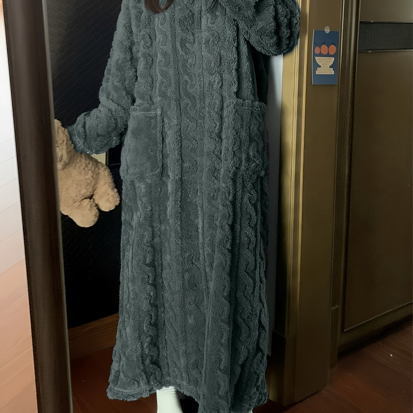 [Warm Fleece Nightgown] Warm Fleece-Lined Women's Long Sleeve Nightgown | Soft Plush Red Round Neck Machine Washable Cozy Pregnancy Pajama Dress for Fall & Winter, Maternity Pajamas, Casual Homewear