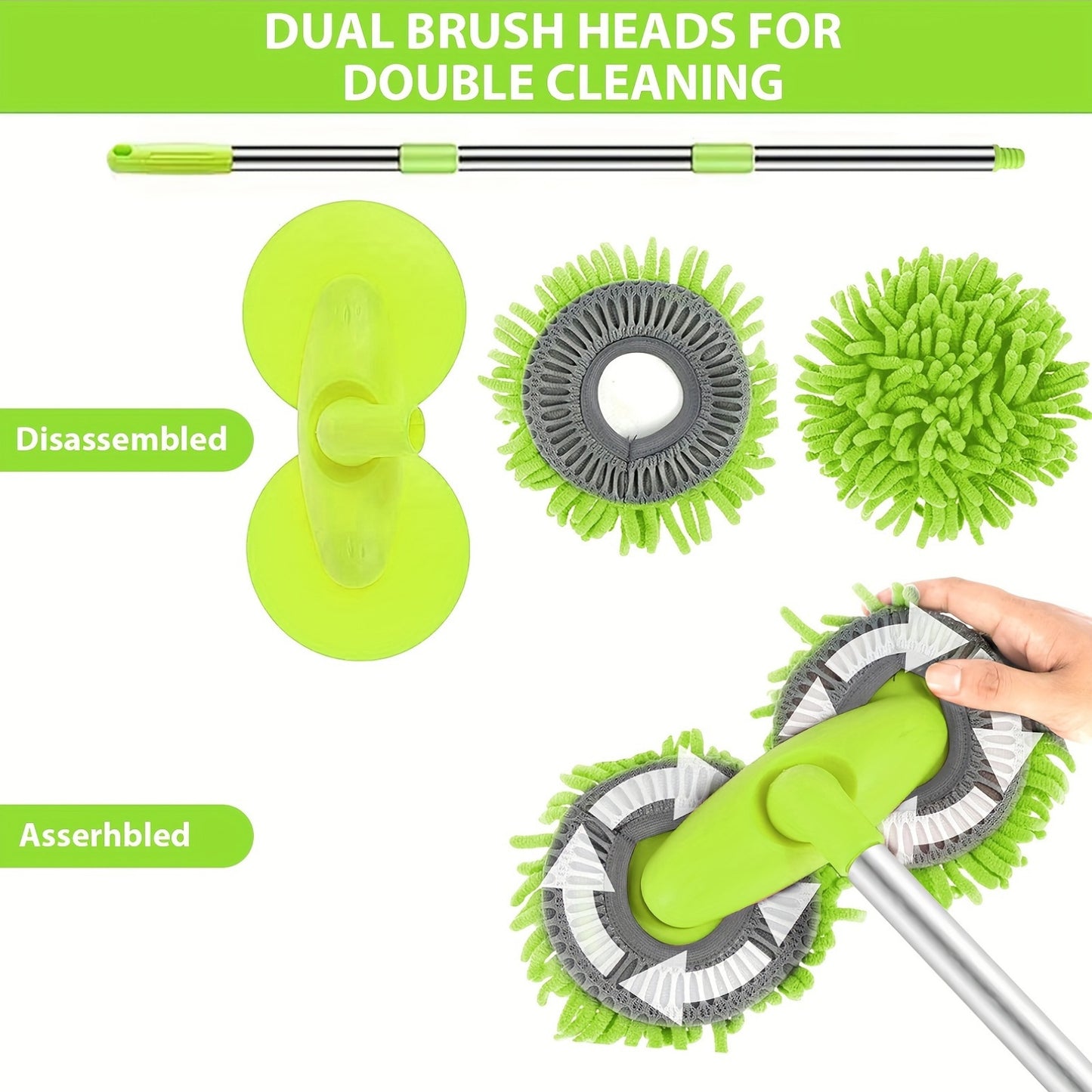 [Dual Brush] 3-in-1 Green Dual Brush Head Microfiber Car Wash Mitt | Durable and Absorbent | Car Washing Essentials | Dual Brush Design | Absorbent Material | Car Washing Supplies