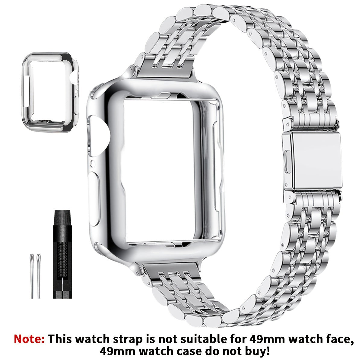 [Elegant Watch Band] Gold-Plated Stainless Steel 1pc Watch Band | Foldover Clasp and Protective Case for Apple Watch, Compatible with iWatch Series 1-9/SE/SE2, Elegant Women's Wristband Accessory