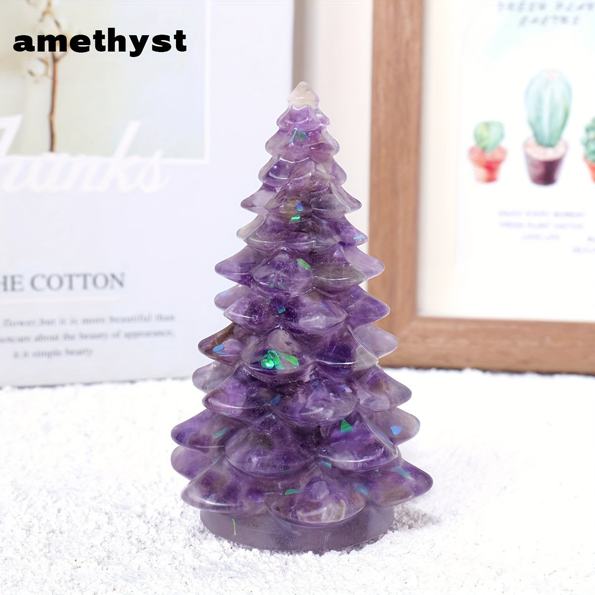 1pc Natural Stone Crystal Resin Christmas Tree Statue Ornament Christmas Tree Decoration Christmas Gifts Desktop Decoration Home Decoration -Jewelry Patterns