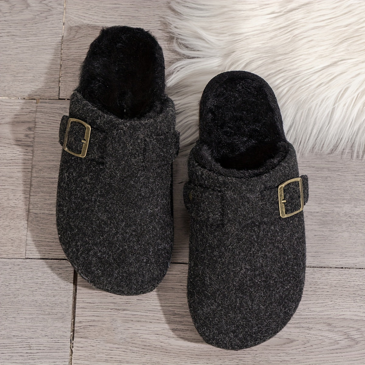 [Comfortable Fleece Slippers] Warm Fleece-Lined Slippers | Autumn and Winter Women's Fashion Casual Comfortable, Slip-on Thick Sole Half-Covered Heel Slides