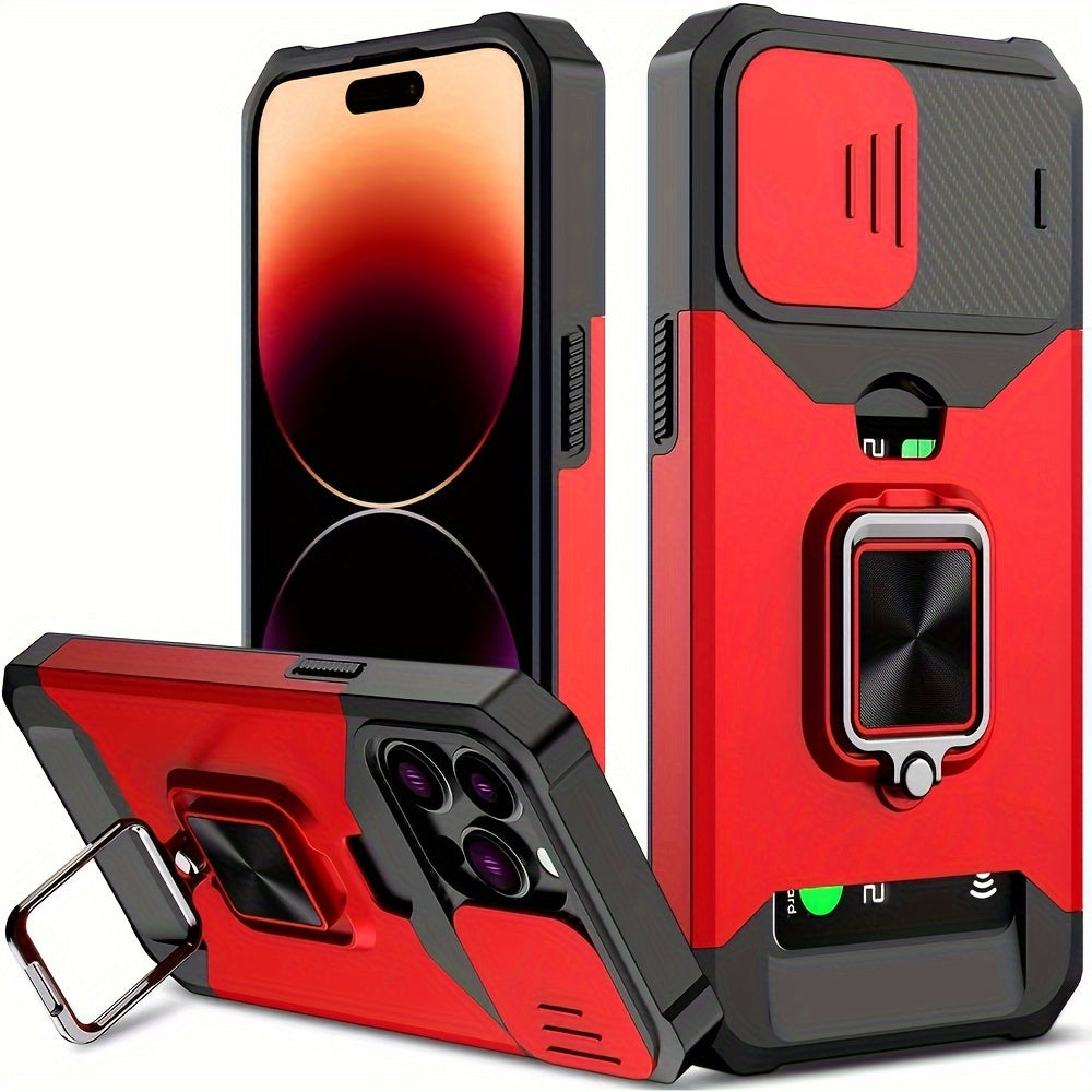 [1pc Heavy-Duty Phone Case] Heavy-Duty Shockproof Phone Case with a Metal Stand And Card Slot, Compatible with Iphone 16 Pro Max, 15 Pro Max, 14 Pro Max, And 13 Pro Max.