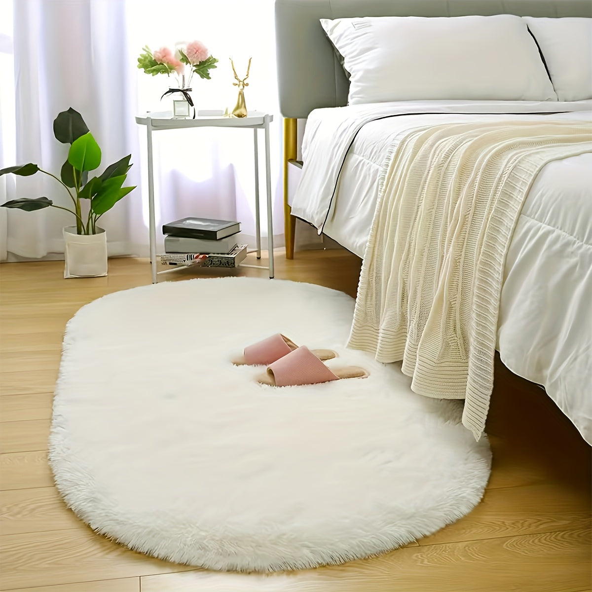[Ultra-Soft] Oval Tie-Dye Plush Area Mat | Luxurious Faux Fur | Anti-Slip Backing, Stain & Absorbent | Living Room & Bedroom | Modern