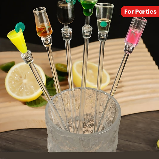 10pcs Acrylic Drink Swizzle Sticks Set - Vibrant Mini Bar Accessories for Cocktails, Juices & Wine - Durable 9" Transparent Blender Tools with Colorful Toppers for Bars, Pubs & Parties, Cocktail Accessories
