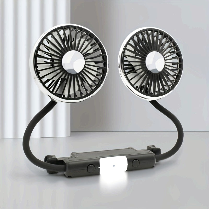 USB Car Back Seat Baby Fan, 2 Independent Heads, 360° Rotatable, 5V Quiet, Plastic, Exhaust, with Cord, for Sedan SUV RV Truck Van