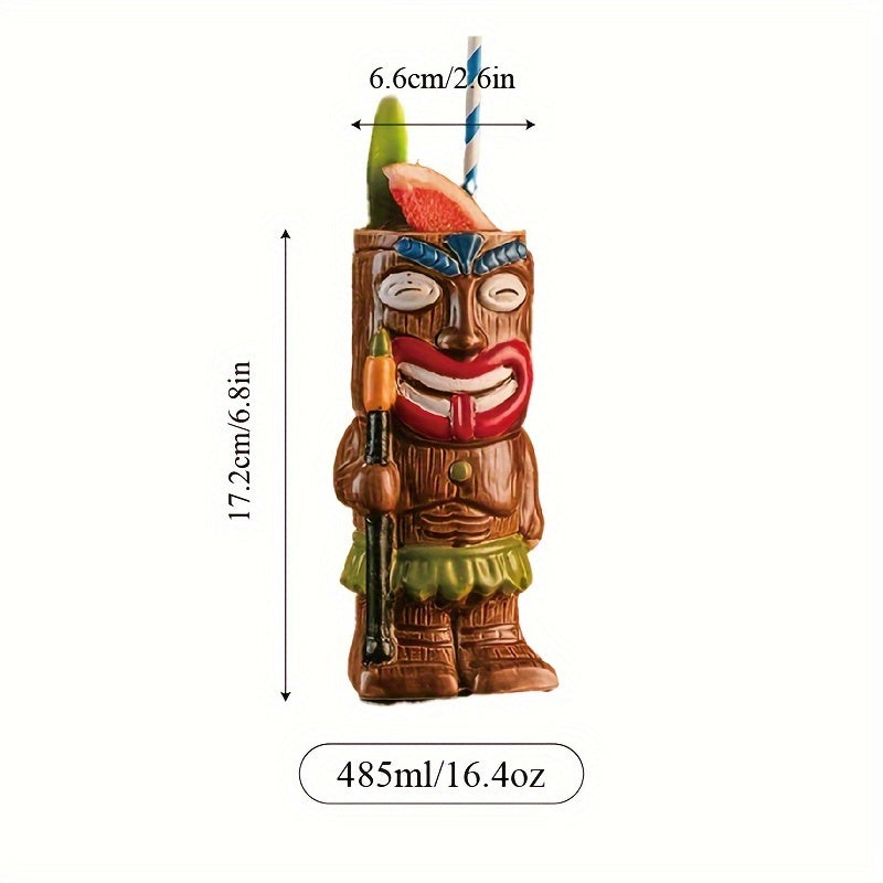 [1pc Ceramic Tiki Mug] 1pc Hawaiian Ceramic Tiki Cocktail Mug | For Bar, Pub, Club, Restaurant, Home Use, Drinkware