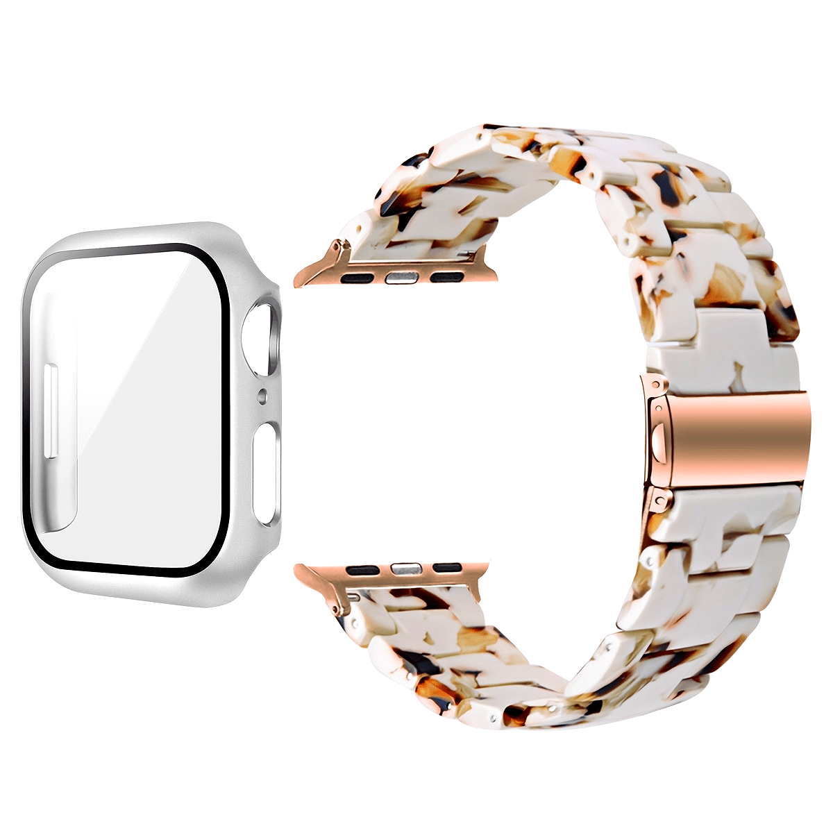 2-in-1 watch strap + screen protector case, stylish and lightweight resin watch strap compatible with stainless steel buckle, PC and resin material, suitable for iWatch 9 8 7 6 5 4 series, size: 40/41/44/45mm