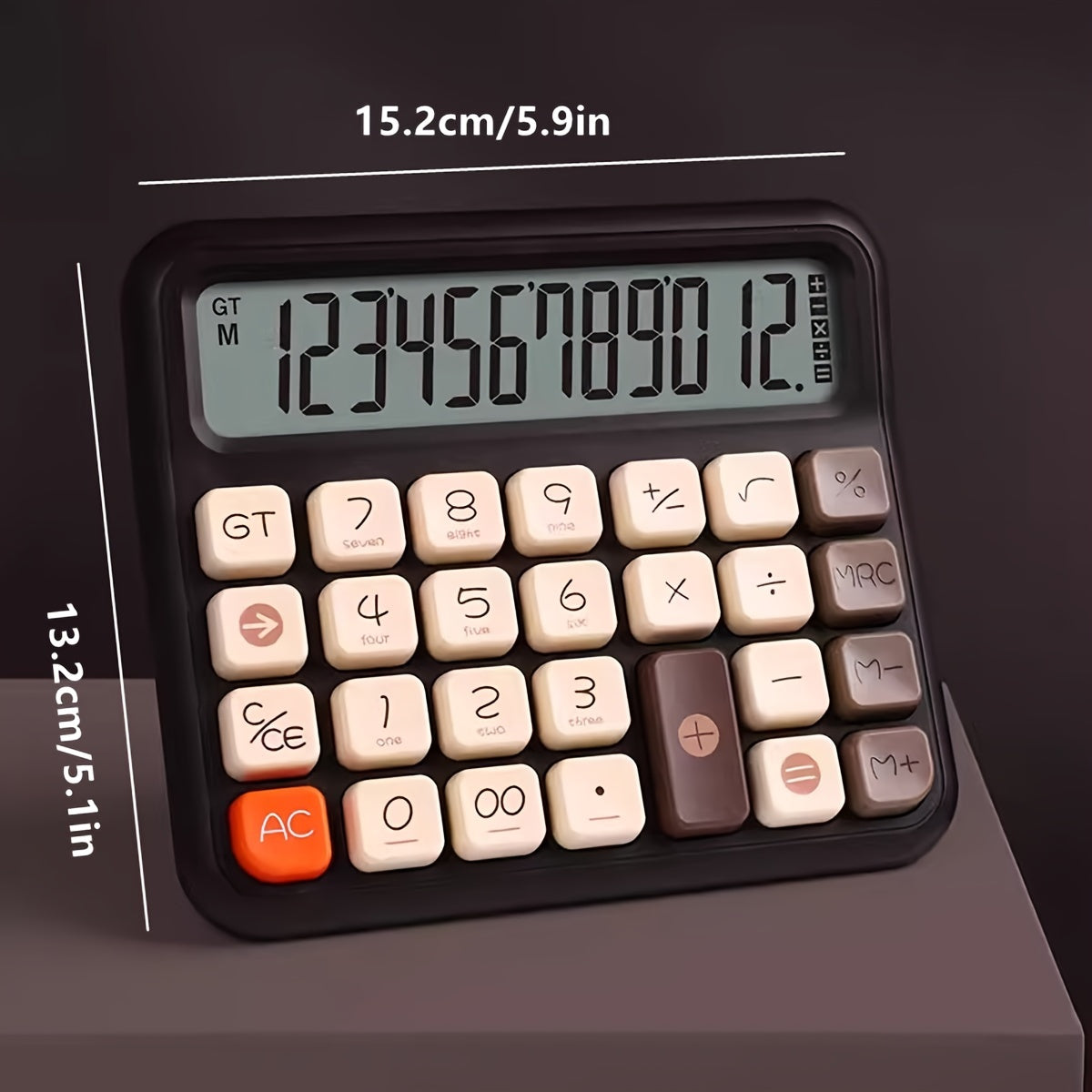 [Retro Calculator] 12-Digit Color Retro Calculator | Computer Office Flexible Keyboard Financial Accounting Commercial Desktop Large Screen Mechanical Key