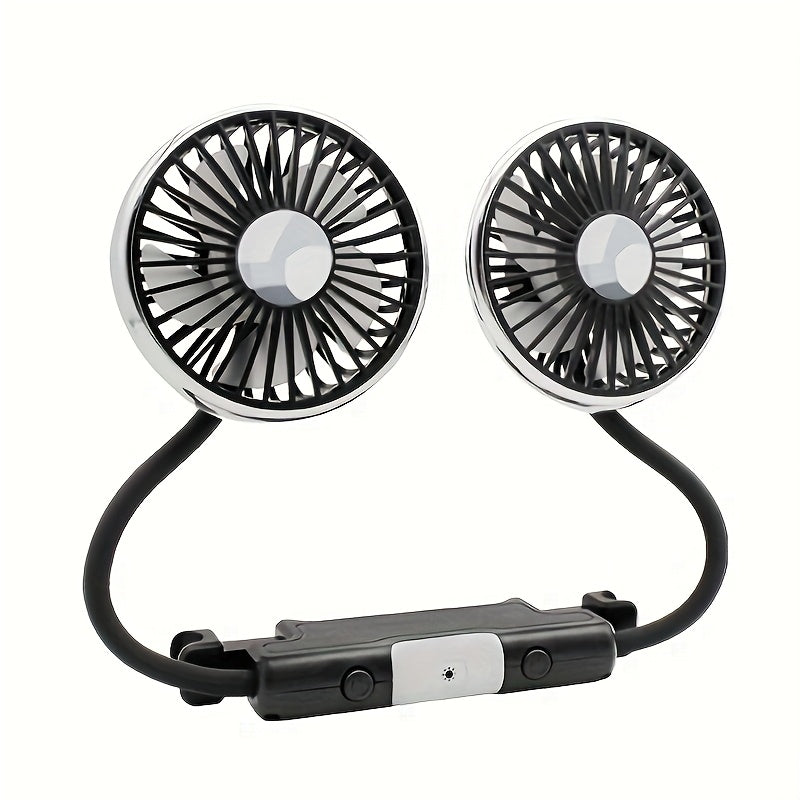 USB Car Back Seat Baby Fan, 2 Independent Heads, 360° Rotatable, 5V Quiet, Plastic, Exhaust, with Cord, for Sedan SUV RV Truck Van