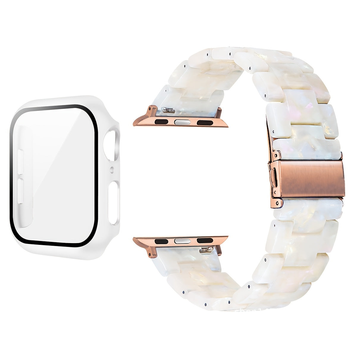 2-in-1 watch strap + screen protector case, stylish and lightweight resin watch strap compatible with stainless steel buckle, PC and resin material, suitable for iWatch 9 8 7 6 5 4 series, size: 40/41/44/45mm