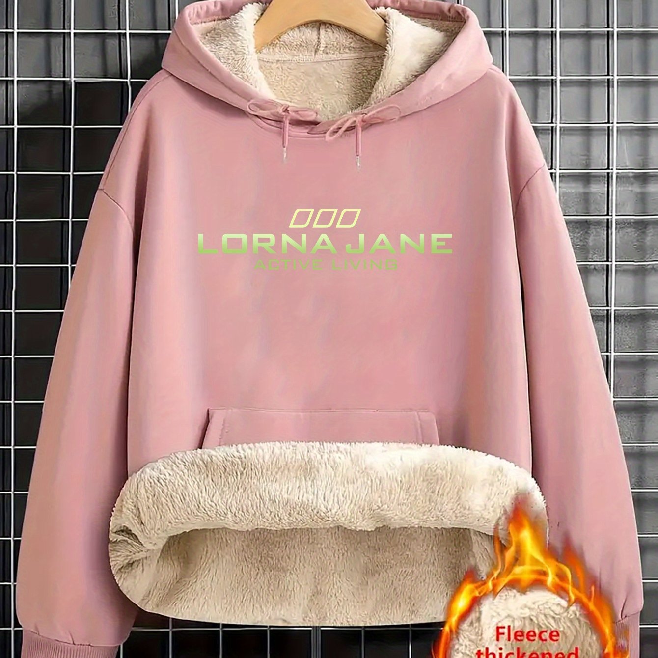 1pc Stylish Green "Lorna Jane" Letter Print Hoodie for Women - Cozy Long Sleeve Pullover with Pockets, Casual Fall/Winter Sweatshirt, Perfect Holiday Gift, Casual Wear Hoodie | Trendy Women'S Hoodie | Texture