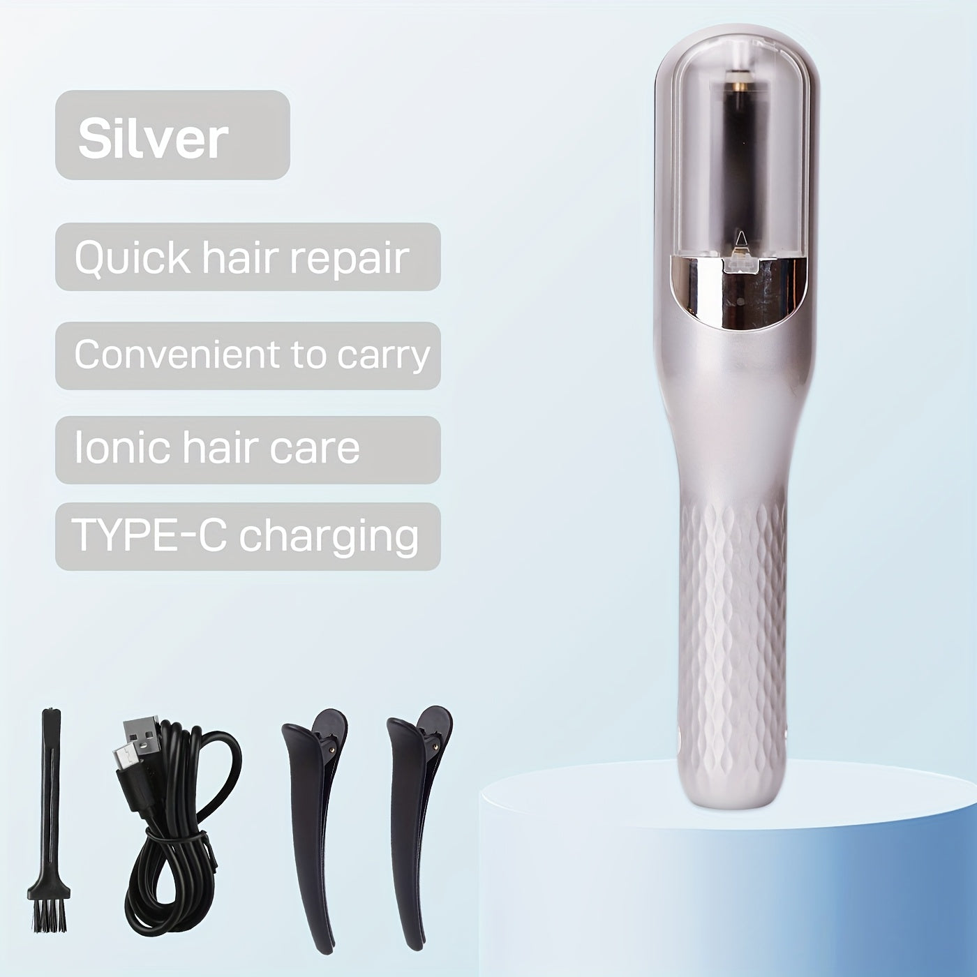 [Cordless Hair Trimmer] 2-in-1 Auto-Rechargeable Split End Trimmer & Hair Clipper | Cordless Beauty Tool for Damaged Hair (Dry, Frizzy, Curly, Brittle) - Includes Limit Comb & Hairpin, ABS Plastic Body