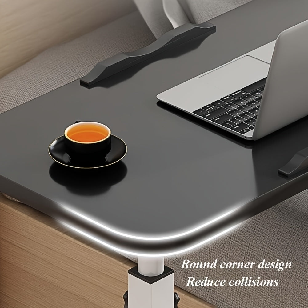 [Adjustable Laptop Desk] Portable Adjustable Height Sofa Bed Coffee Side Table | Modern Black Engineered Wood Laptop Desk for Living Room, Bedroom & Home Office | Easy Assembly, No Power Needed