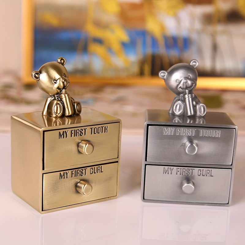 A Mini Golden Tooth Box For Advanced Birth Hair Box Creative European Doll Teeth Birth Hair Collection Box The First Volume Of Hair And The First Tooth Souvenir Box Golden Carved Cute Shaped Silvery Tooth Collection Storage