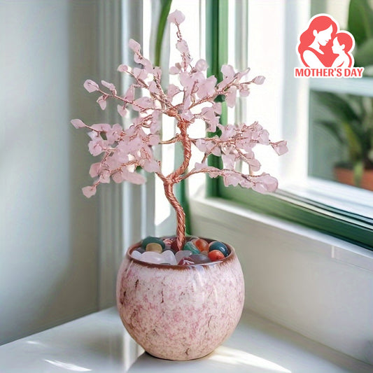 1pc Elegant Pink Quartz Aquamarine Amethyst Citrine Crystal Tree with Ith Ceramic Base – Colorful Faux Gemstone Desktop Ornament, Ideal for Mother'S Day or Birthday Gift, Party Decor, Crystal Decor