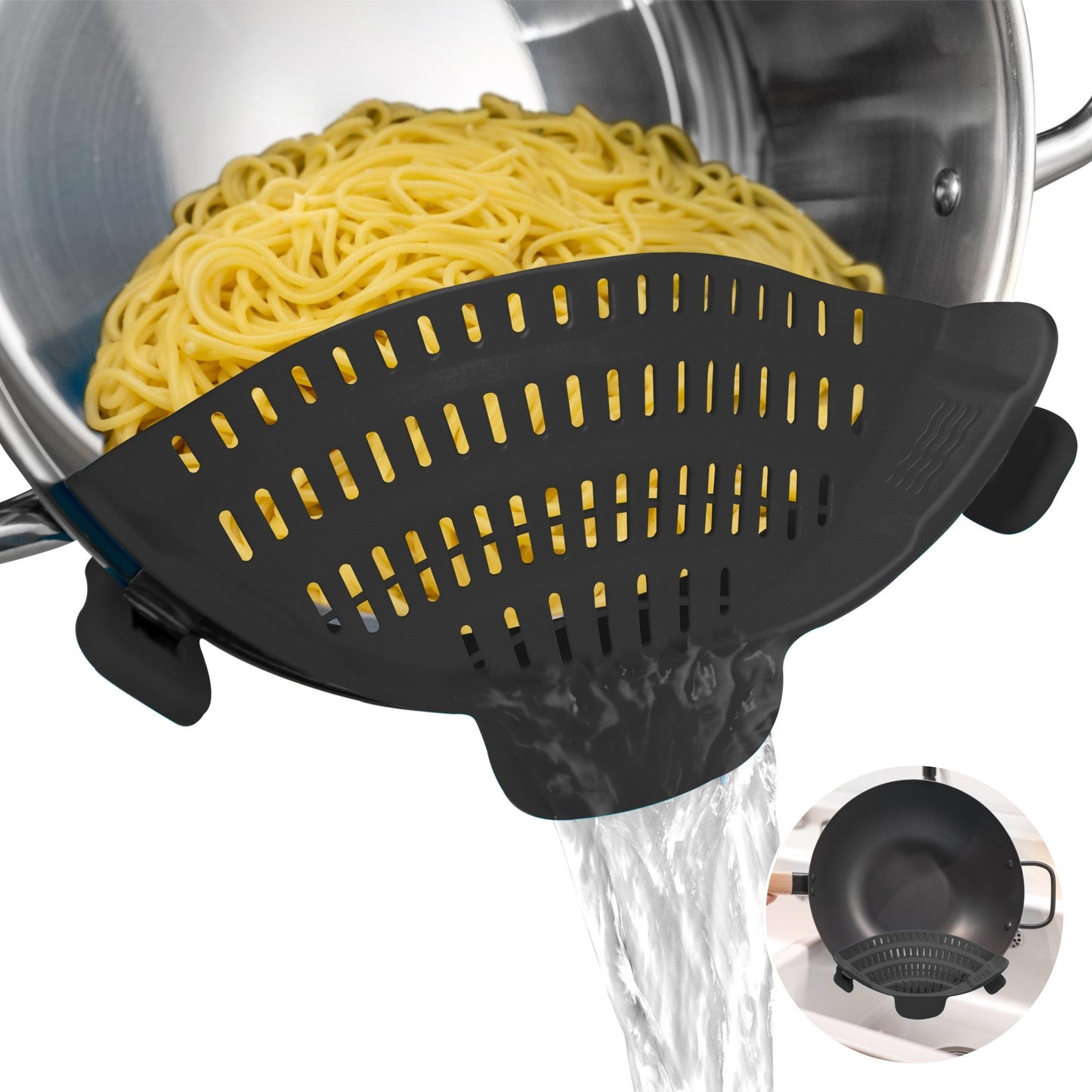 [1pc Adjustable Silicone Colander] Aberzey Adjustable Silicone Colander - 1pc Clip-On Pot Strainer for Easy Food Drainage - Durable, Heat-Resistant, and Easy to Clean Kitchen Tool for Noodles, Pasta, Veggies, and Fruits