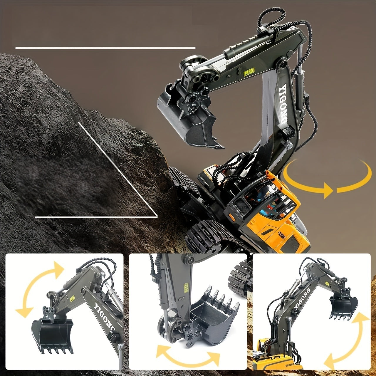 [RC Excavator Toy] 2.4Ghz Remote Control Excavator Toy | for Boys, Kids 6 7 8 9 10 11 Year Old, with Metal Shovel, Lights, Sounds, Turns 680 Degree - Bigger 1/18 Scale RC Construction Toys
