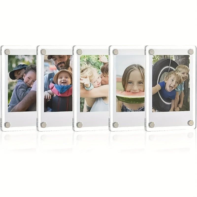 5pcs/10pcs Acrylic Refrigerator Magnetic Photo Frame, Double-sided Photo Refrigerator Magnet Frame, Photo Clip, Desktop Display Stand, Holiday Gift