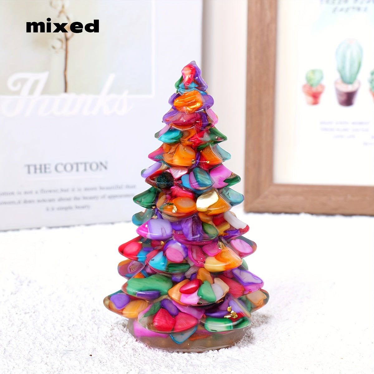 1pc Natural Stone Crystal Resin Christmas Tree Statue Ornament Christmas Tree Decoration Christmas Gifts Desktop Decoration Home Decoration -Jewelry Patterns