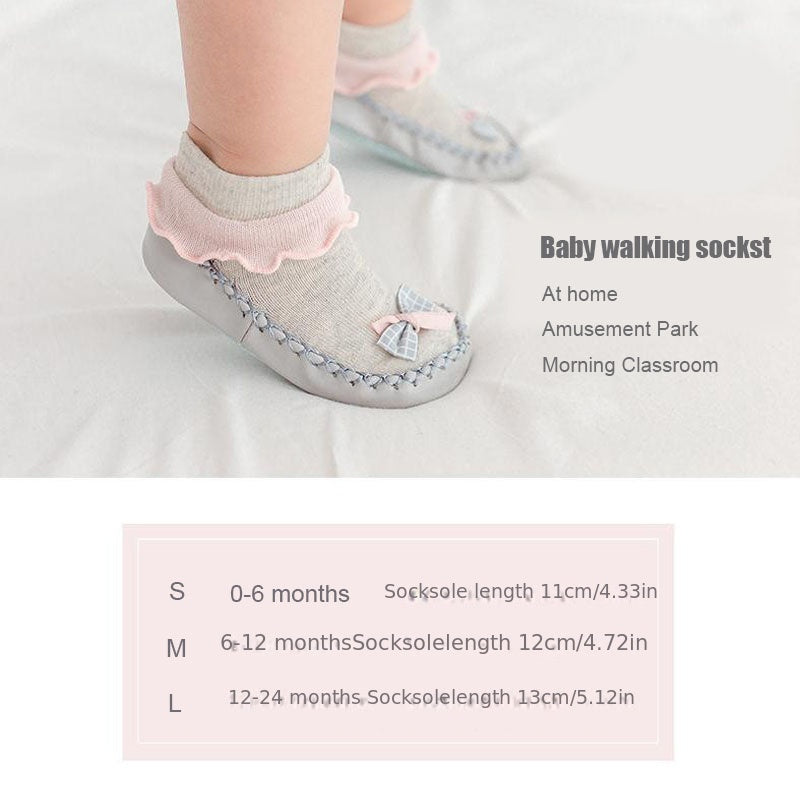 Spring And Autumn Cartoon Baby Leather Bottom Socks, Baby Toddler Floor Socks, Bowknot Non-slip Children's Soft Bottom Shoes Socks