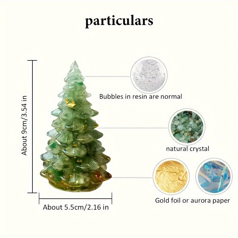 1pc Natural Stone Crystal Resin Christmas Tree Statue Ornament Christmas Tree Decoration Christmas Gifts Desktop Decoration Home Decoration -Jewelry Patterns