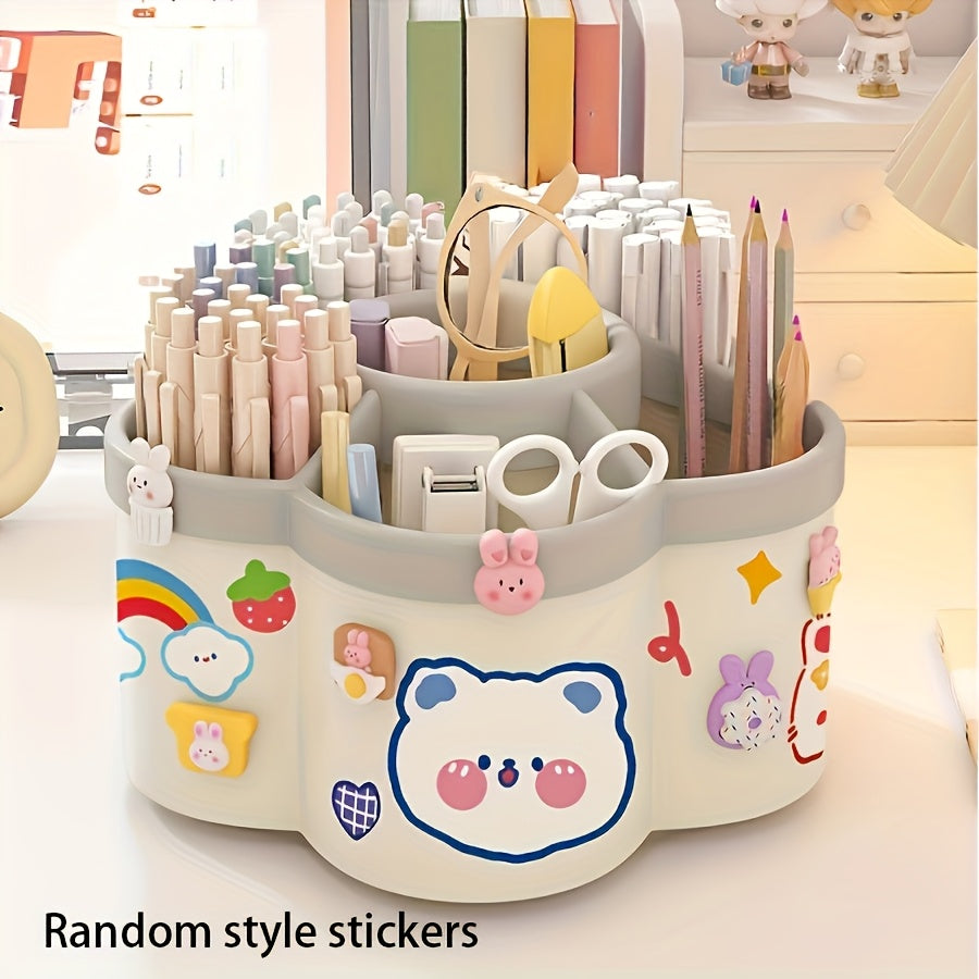 1pc Rotating Desktop Organizer - 360-Degree Cute Rotating Pen Holder, Extra-Large Capacity Multi-Function Desktop Stationery Pen Holder Storage Box
