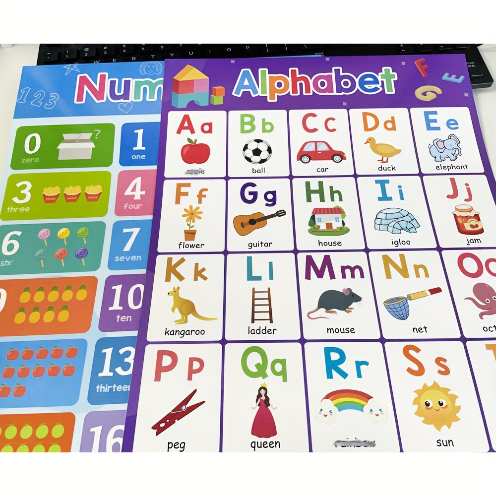 [Educational | Learning] 2-Pack Educational Learning Posters | ABC Alphabet & Numbers 1-20 Charts, Learning Aids, Homeschool Teaching Tools | Major Material Paper