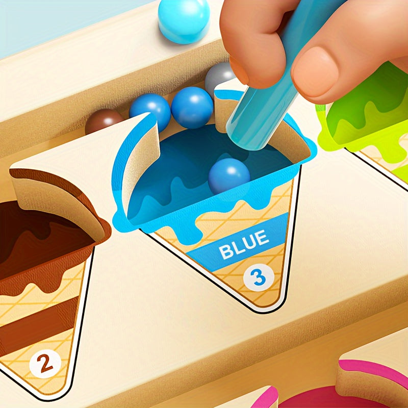 Wooden puzzle maze toy, focusing on training color classification, numerical calculation, suitable for children over three years old to walk in the maze magnetic ice cream Christmas, birthday gifts, Best for Christmas