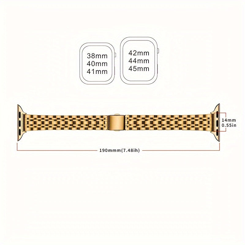 [Elegant Watch Band] Gold-Plated Stainless Steel 1pc Watch Band | Foldover Clasp and Protective Case for Apple Watch, Compatible with iWatch Series 1-9/SE/SE2, Elegant Women's Wristband Accessory