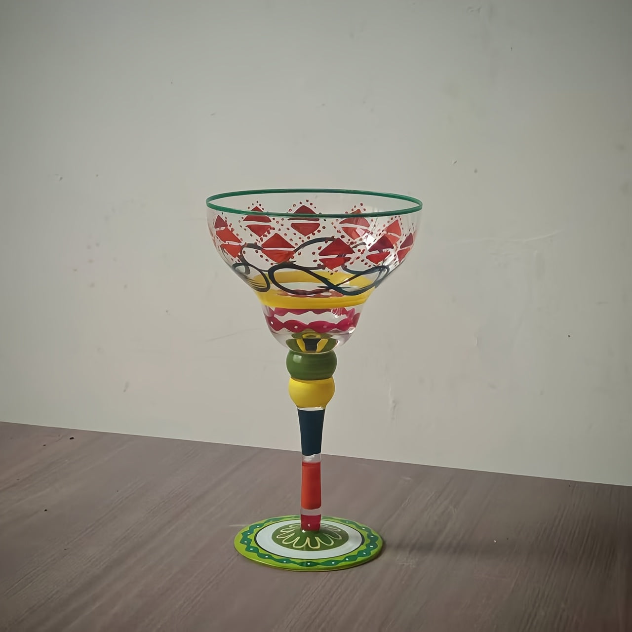 [Hand-Painted Margarita Glasses] Colorful Hand-Painted Margarita Glasses | Unique Floral & Geometric Design Cocktail Goblets for Home Bars | Hand Wash Only
