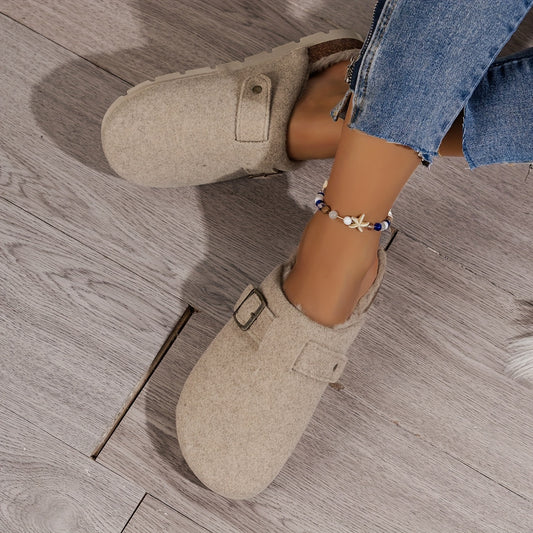 [Comfortable Fleece Slippers] Warm Fleece-Lined Slippers | Autumn and Winter Women's Fashion Casual Comfortable, Slip-on Thick Sole Half-Covered Heel Slides