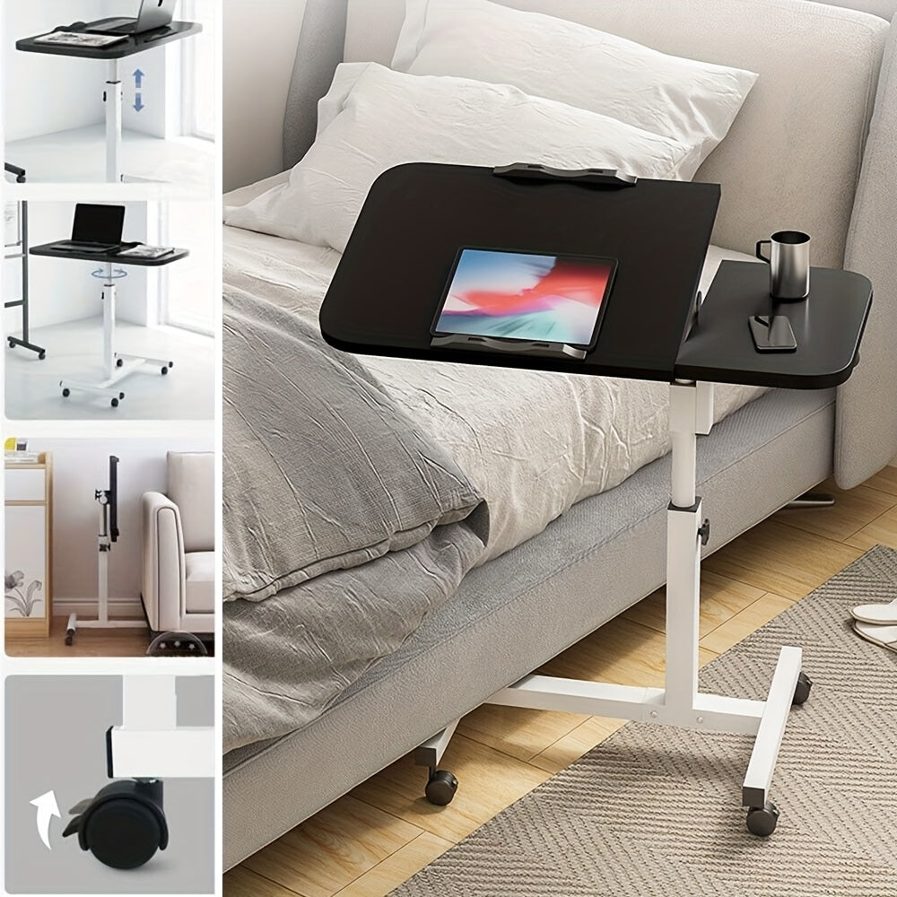 [Adjustable Laptop Desk] Portable Adjustable Height Sofa Bed Coffee Side Table | Modern Black Engineered Wood Laptop Desk for Living Room, Bedroom & Home Office | Easy Assembly, No Power Needed