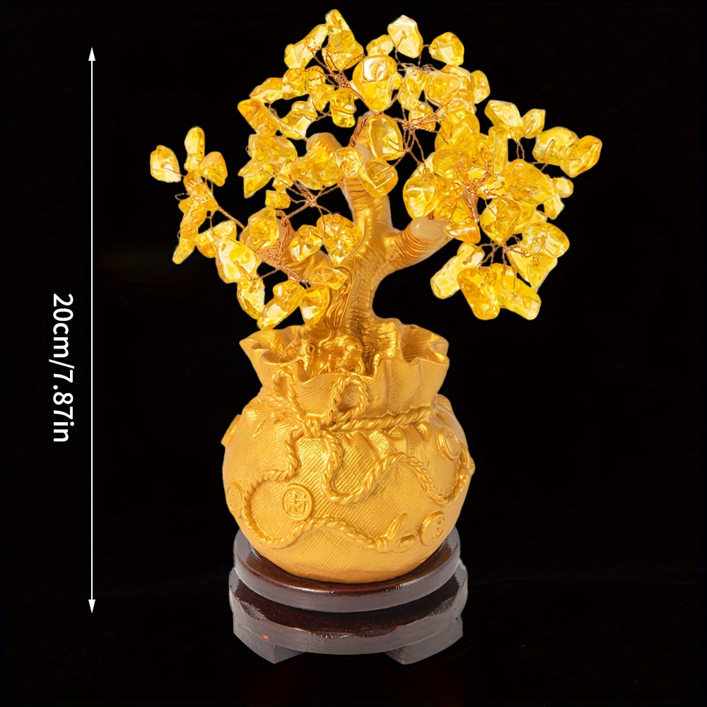 1pc Handcrafted Golden Crystal Money Tree in Intricate Pot - Prosperity & Wealth Attracting Decor, No Power Needed, Freestanding with Detailed Leaves for Home & Office
