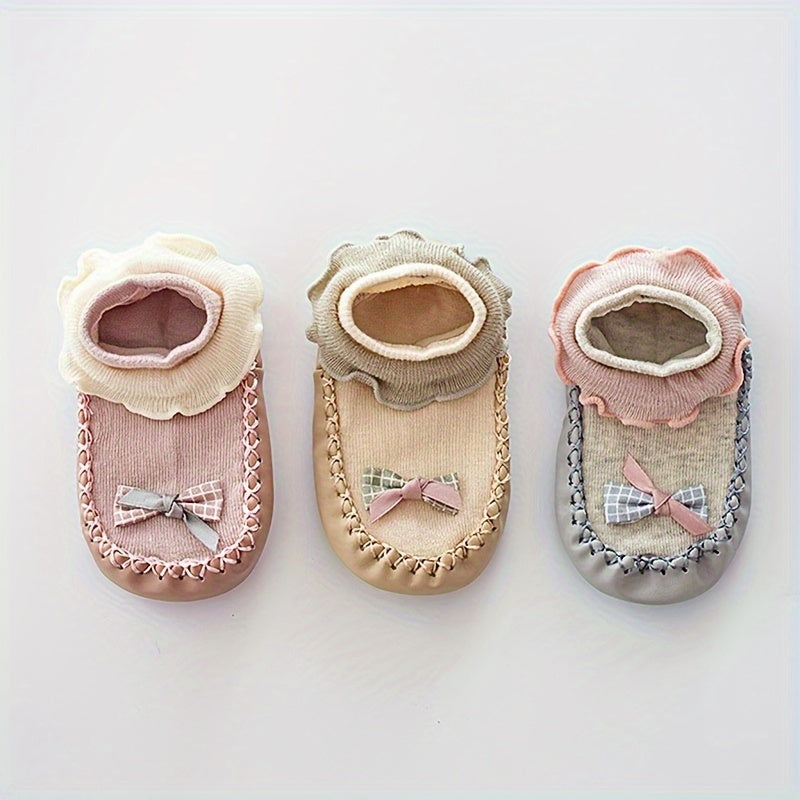 Spring And Autumn Cartoon Baby Leather Bottom Socks, Baby Toddler Floor Socks, Bowknot Non-slip Children's Soft Bottom Shoes Socks