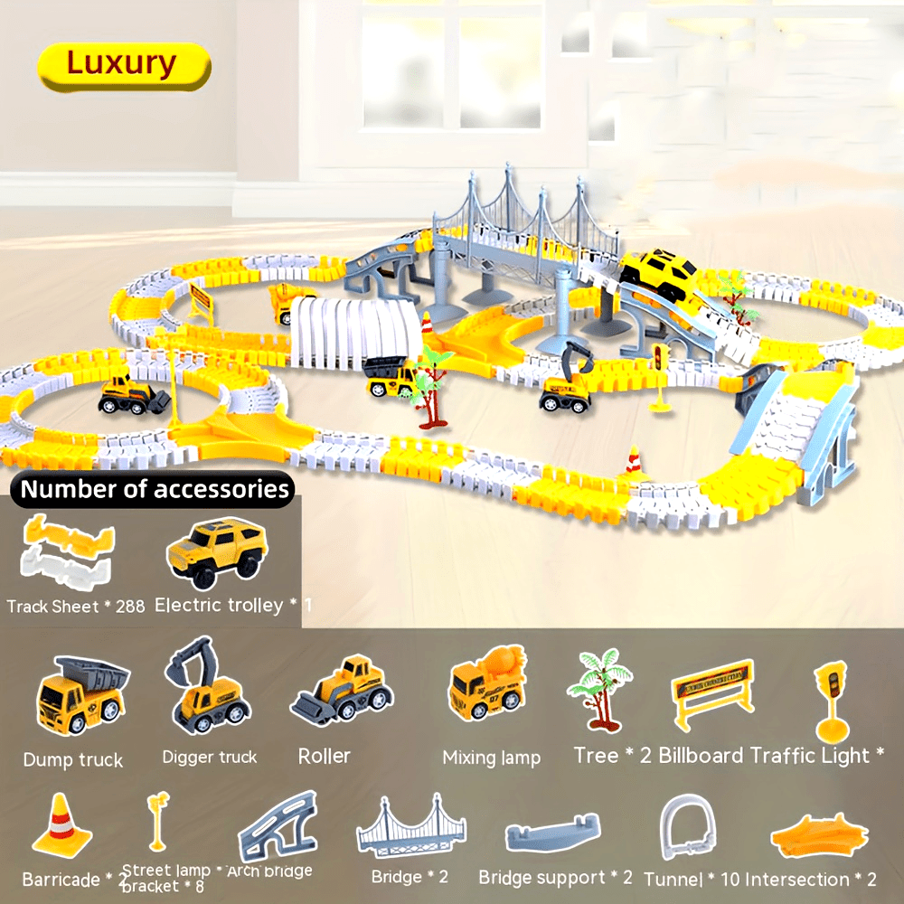 [STEM DIY Train Set] STEM Educational Battery-Powered DIY Construction Vehicle Train Set | Plastic Building Kit with Electric Track | for Ages 3-6, Ideal Christmas and Thanksgiving Gifts