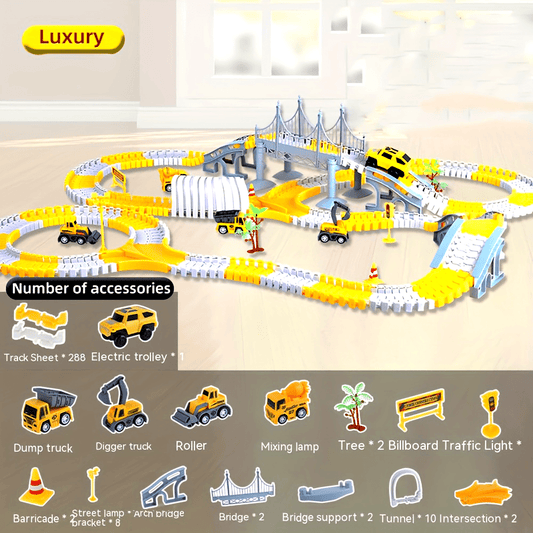 [STEM DIY Train Set] STEM Educational Battery-Powered DIY Construction Vehicle Train Set | Plastic Building Kit with Electric Track | for Ages 3-6, Ideal Christmas and Thanksgiving Gifts